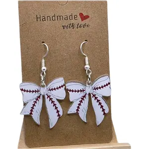 Baseball Basketball & Football Bow Earrings Acrylic Sports Themed Jewelry for Fans