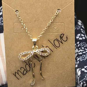 Rhinestone Gold Bow Necklace - Sparkling Bow Design on Chain