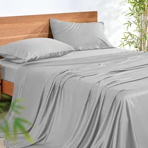100% Rayon Viscose Derived from Bamboo Sheets Set - Gray King Size 4 Piece- Hotel Luxury-Feel,Cooling Breathable, for Hot Sleepers, 16" Deep, 240 Count.