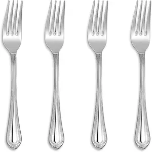 Edge 4-  Fork Set, 18/10 Stainless Steel, Fine Silverware with Mirror Finish, Dishwasher Safe (4, 7.3" Salad Forks)