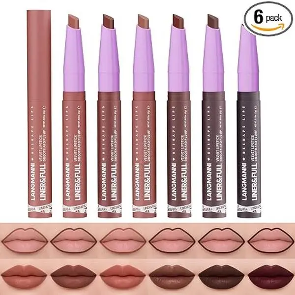 6Pcs Velvet Matte Lipstick Set, Nude to Dark Shades, Long-Lasting,Color | Highly pigmented matte color, smooth creamy glide, waterproof wear, nude-to-dark tones, ideal for daily makeup or gifting