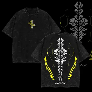 Cyberpunk Sandevistan Netrunner T-Shirt, Spinal Tattoo EdgeRunners Unisex Tee Washed Heavyweight Cotton Cyberpunk 2077 Gamer Streetwear, Retro Anime Techwear Gift