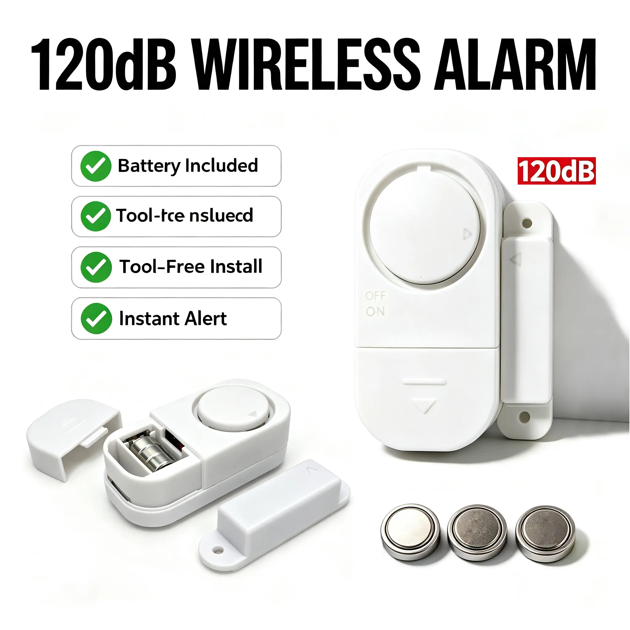 120dB Door and Window Alarm -Doorbell Chime, Magnetic Sensor Door Alarm When Opened, Wireless Home Security Alarm for Kids Safety, Easy Install Adhesive Door and Window Alarms Home Security System Wireless Indoor Security