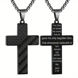 Easter Cross Necklace Bible Verse Stainless Steel American Flag Pendant Chain For Boys Men Religious Jewelry Gifts