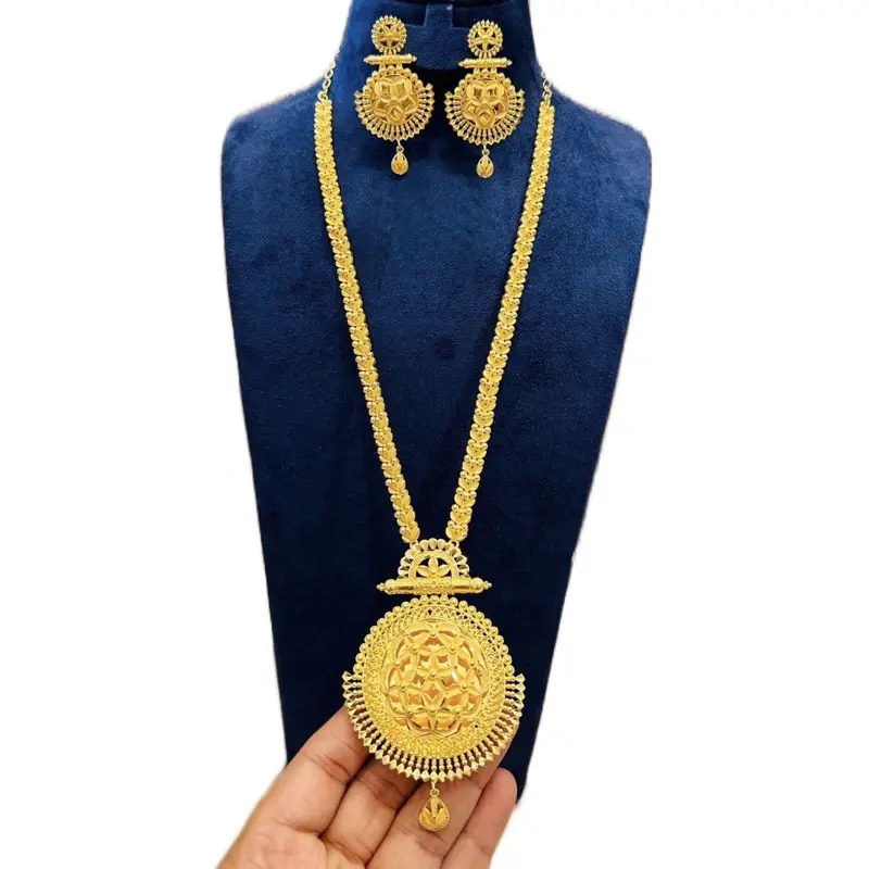 5 Grams High Quality 24k Gold Plated Indian Set with Intricate Design and Matching Earrings for Festive Wear