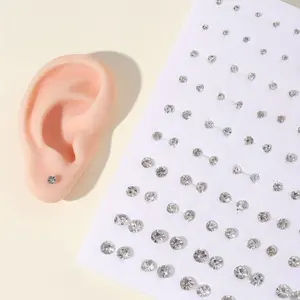 100 Pairs of Colorful Diamond Random Mix Large Set Simple Fashion Shiny Rhinestone Plastic Stud Earrings Set