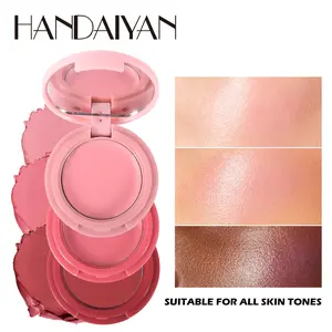 Handaiyan Foldable Makeup Palette, Three-Color Blush Contour Eyeshadow Lip Balm Multi-Functional Portable Mini, Essential Beauty Tool