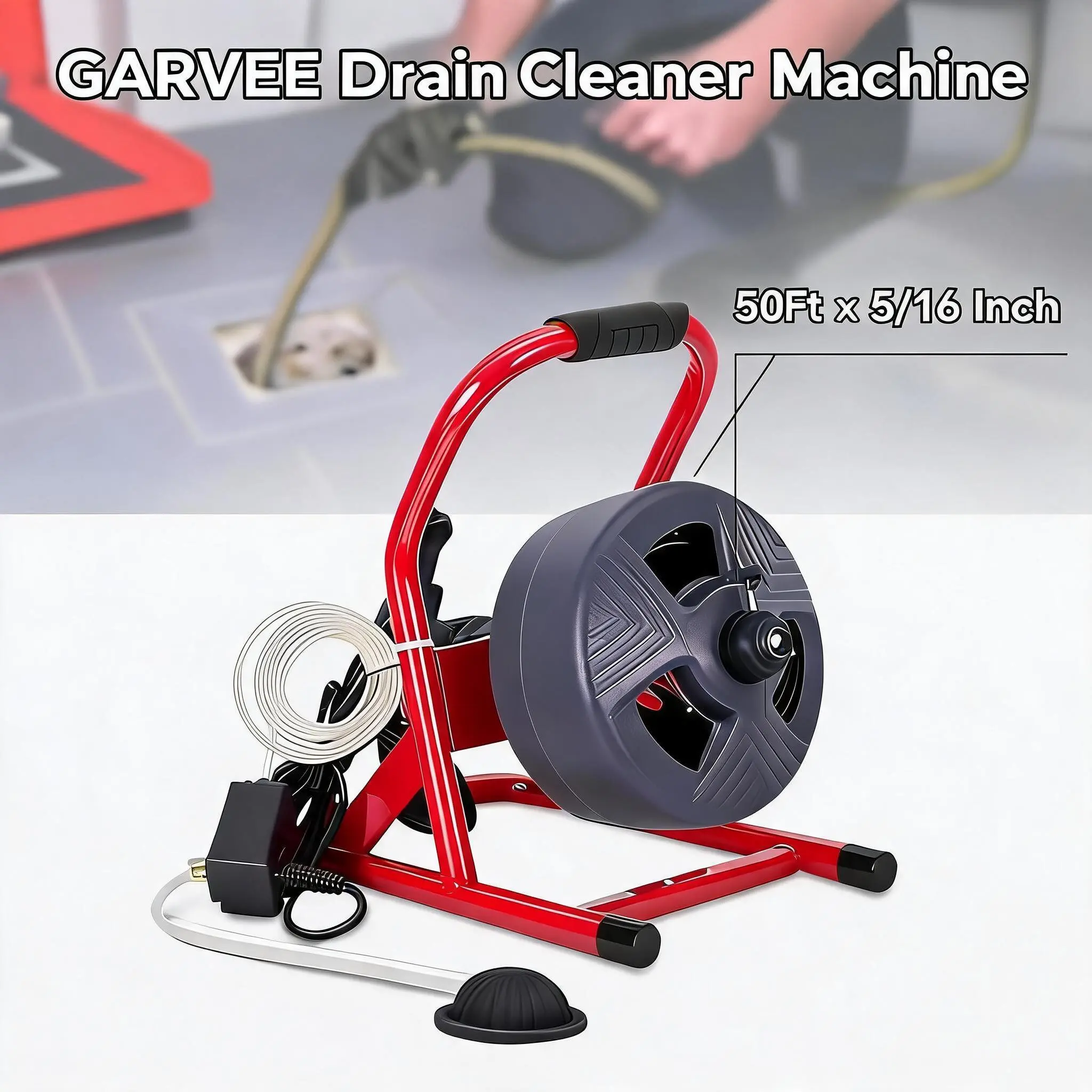 【GARVEE】50Ft x 5/16 Inch Drain Cleaner Machine, Electric Drain Auger Professional for 3/4 to 3 Inch Pipes Heavy Duty 【GARVEE】50Ft x 5/16 Inch Drain Cleaner Machine, Electric Drain Auger Professional for 3/4 to 3 Inch Pipes Heavy Duty