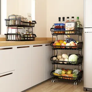 Fruit Vegetable Basket For Kitchen, 4 Tier Stackable Fruit Vegetable Storage Baskets With Wheels, Metal Wire Storage Basket Organizer Baskets For Kitchen, Pantry.