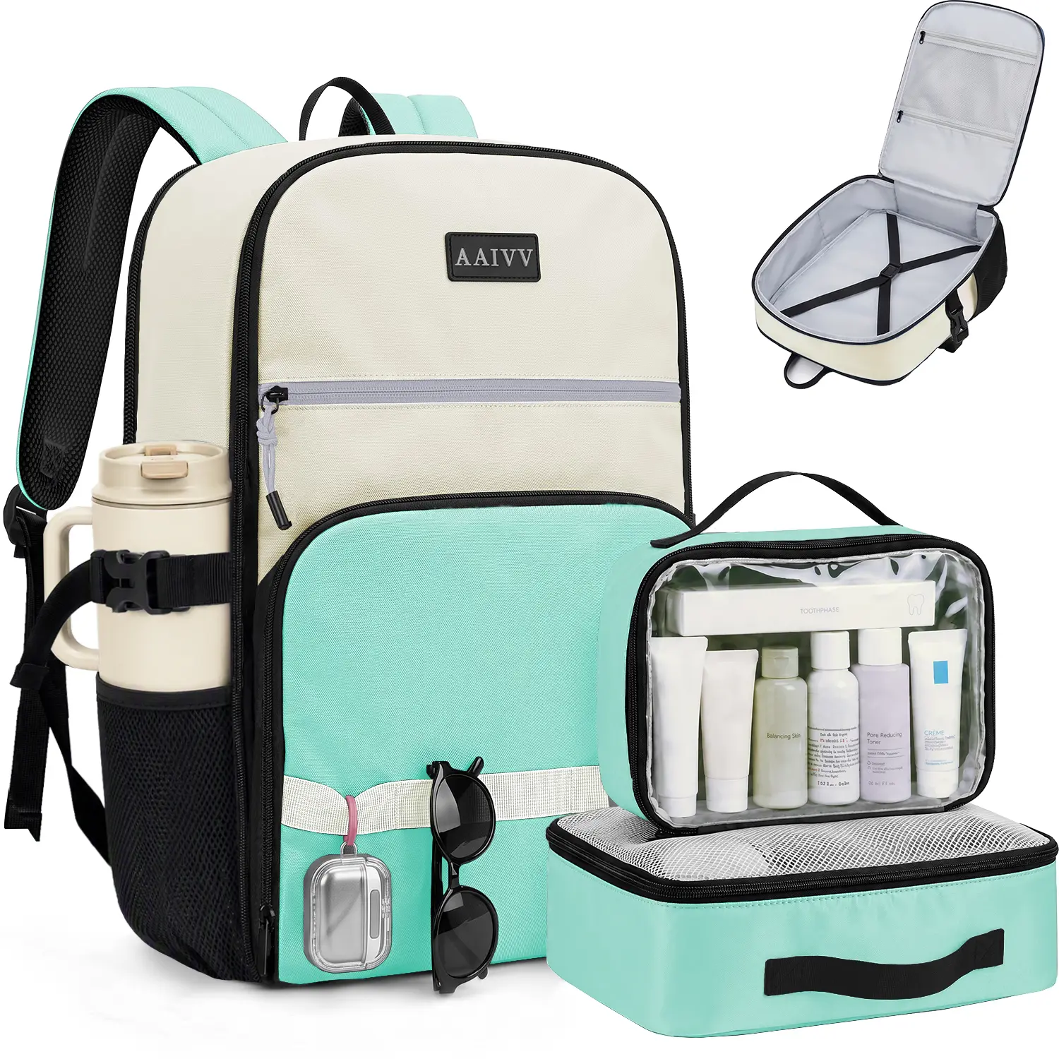 AAIVV Stylish 40L Travel Backpack for Women, Airline Approved Underseat Carry On, Waterproof Laptop Backpack for Work/Travel, Fits 17.3" MacBook + Free Packing Cubes for Easy