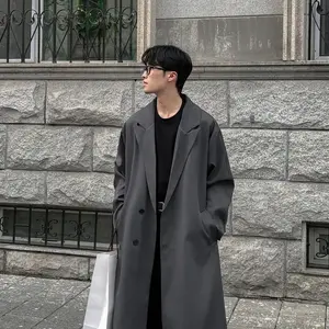 Trench Coat Autumn Korean Men's New Fashion Overcoat Male Long Windbreaker Streetwear Trench Men Outerwear Black/Gray/Coffee