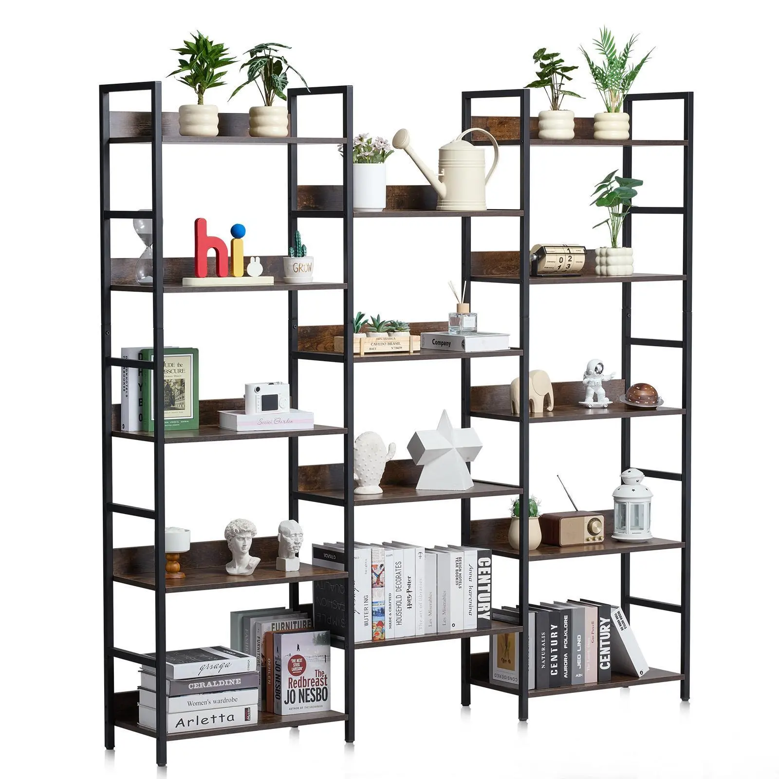 【SummerFinds】VEVOR Triple Metal Bookshelf,  , 14-Tier Industrial Bookshelf, Large Rustic Vintage Storage Bookcase with Open Shelves, Freestanding Display Shelving Unit Storage Rack, for Living room, Bedroom & Office