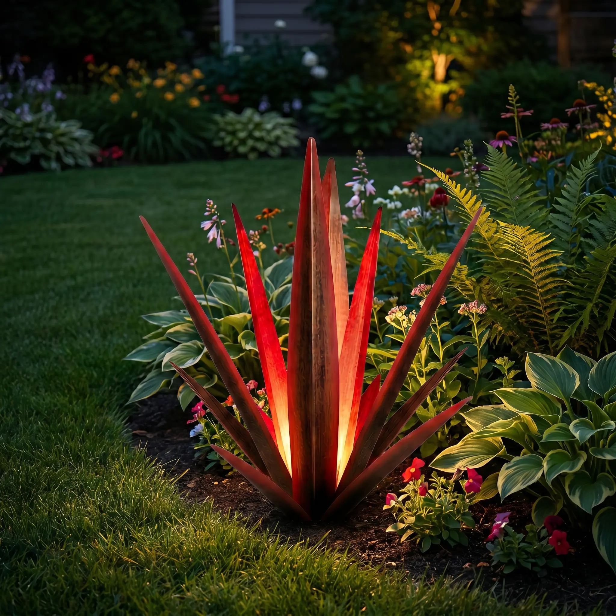 Solar Powered Iron Agave Garden Light - Handmade Metal Sculpture, Weatherproof Exterior Decorative Statue, Outdoor Art Decor Lamp, Garden Sculptures and Decor, Exterior Decorative Statues, Low Maintenance, Plant