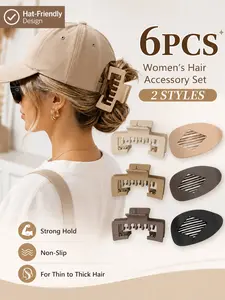 6Pcs Large Claw Clips Set for Women, Strong Non-Slip Design, Hair Clip for Hat and Flat Hair Clips, Hair Accessory Gifts for Thick and Fine Hair, Strong Hold jaw clips,Effortlessly create high ponytails, messy buns,half‑up looks for workouts or casual