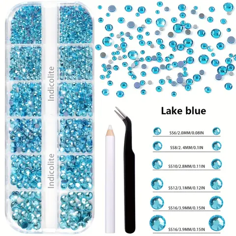 1122Pcs 12Grid Hotfix Glass Flat Back Sparkly Rhinestones Set DIY Bedazzling DIY Decor for Clothes Bags Shoes Tools Included