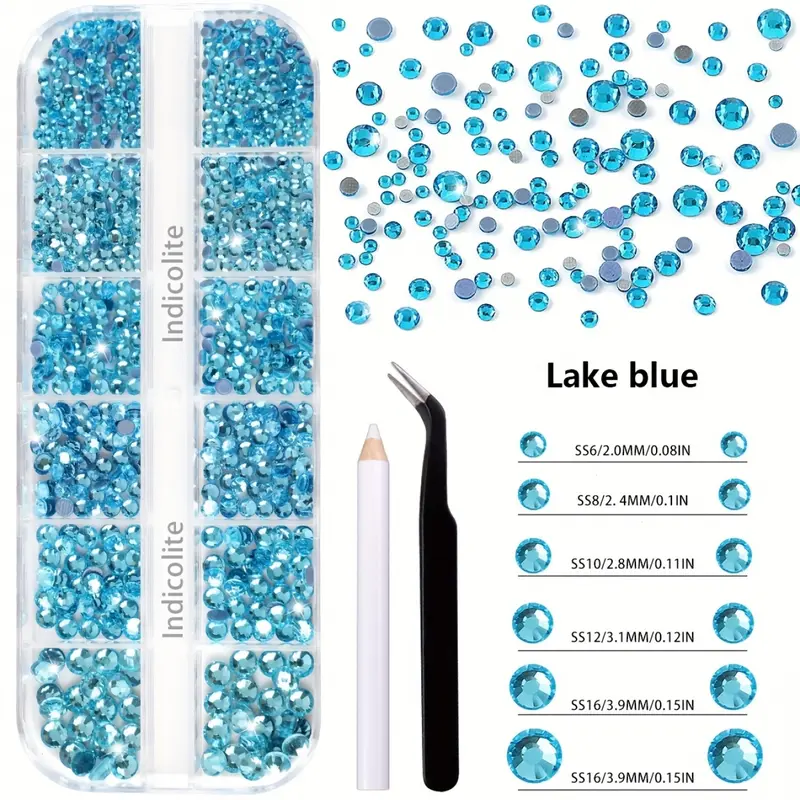 1122Pcs 12Grid Hotfix Glass Flat Back Sparkly Rhinestones Set DIY Bedazzling DIY Decor for Clothes Bags Shoes Tools Included