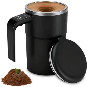 Electric Coffee Mug with A Built-In Lcd Thermometer, New Smart Self Mixing Coffee Mug with Lid for Coffees, Milk, Cocoa (Black)