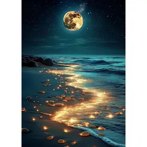 Moonlit Beach  Painting Kits for Adults Full Drill 5D  Art Kits DIY  Painting by Number for Home Wall Decor 12 x 16 inches