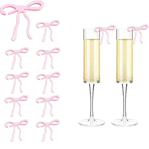 20 pcs Bow Drink Markers, Acrylic Drink Tags Bow Themed Party Favors, Coquette Birthday Wedding Cocktail Party Decorations Pink Bowknot Party Accessories