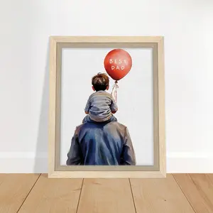 Carry On Fathers Day Framed Wall Art - Best Dad Red Balloon Design for Dad's Special Day