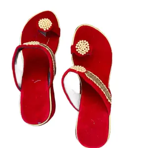 Nepali traditional handmade velvet Shoes with Moti and Jari Work (Size 5-10) - Traditional Style -