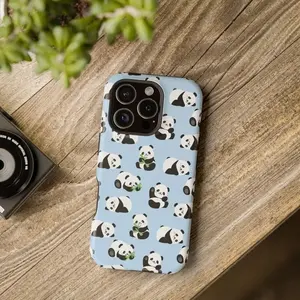 Cute Panda Pattern Phone Case, Light Blue Aesthetic Shockproof Cover,for iPhone 17/16/15/14/13/12/11 ProMax Plus for Samsung phones,an excellent gift for friend or fans.