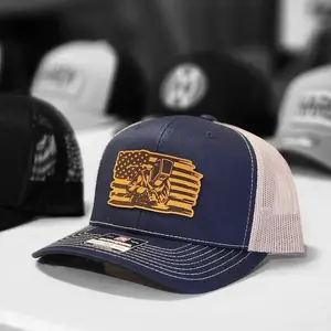 Welder Hat, Welding Trucker Hat, American Flag Leather Patch Hat, Snapback Hat for Welders, Construction Hat