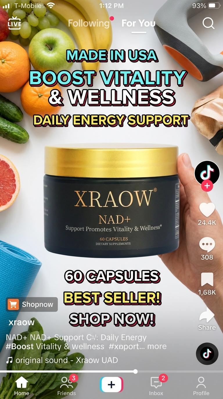 XRAOW NAD Supplement with Resveratrol NMN Alternative 30-Day Supply Advanced NAD+ Third-Party Tested for Quality and Safety Vitamin Healthcare Edible Fitness