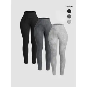 Women's Solid Ribbed High Waist Skinny Pants, Casual Comfy Warm Leggings for Daily Wear, Ladies Bottoms for All Seasons