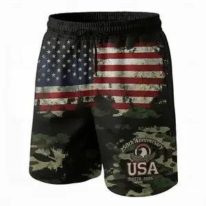 Men's 4th of July U.S. 250th Anniversary US Flag 1776 Swim Trunks Swim Shorts Board Shorts Mid Waist Patriotic Holiday Side Pockets