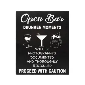 JennyGems Open Bar Funny Wooden Sign for Weddings Parties and Special Events Decor Black Rustic Appeal Durable Indoor Outdoor Use