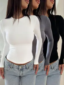 Women's Fashion Long Sleeve Fitted T-Shirt, Womenswear Versatile Casual Wear Perfect for All Seasons, Comfortable, Soft and Stylish