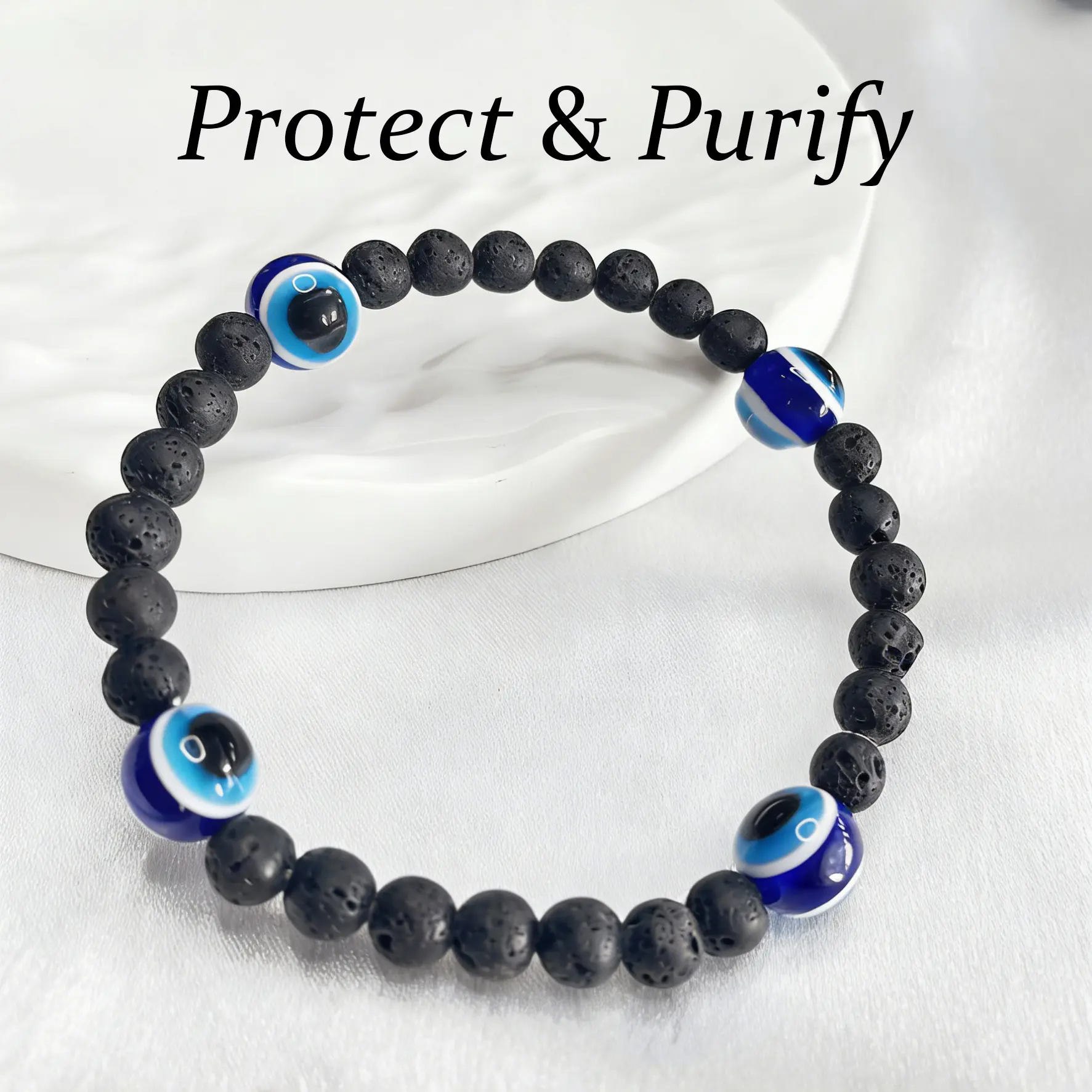 [Free 14K Gold Pendant] Unisex Lava Stone Guardian Bracelet - August Birthstone, Stretchable Negativity Protection Charm, Fortune Accessory with Evil Eye & Purifying Spiritual Energy Beads, Bracelet Charm, Fortune Bracelet