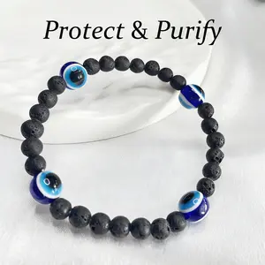 Lava Stone Guardian Bracelet with Evil Eye, Protective Energy Bead Bracelet, Spiritual Accessory for Purifying Negative Energy, Unisex, August Birthstone, Mother's Day / Nurses' Day Gift