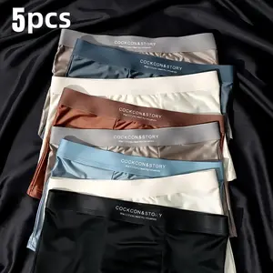 5 Ranom Pack Random Color Men's Underwear Boxer Briefs Light Luxury Smooth Seamless Summer Thin Ice Silk Breathable Four-Corner Shorts Suitable for Daily Wear Men's Underwear Gift for Him，comfortable and fitted, fashionable underwear
