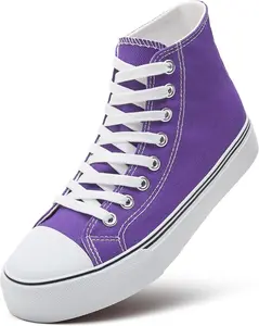 Womens High Top Canvas Sneakers,Lace-up Canvas Shoes,Casual Tennis Walking ShoesPurple