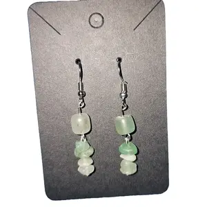 Green Adventurine Dangling Earrings with Green Stone Accents, Featuring Decorative Design and Secure Hook Closure