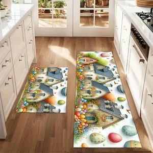 2Pcs Rabbit Egg Easter Floor mat set including farmhouse kitchen Rug dining room flooring laundry room decorative carpet mat