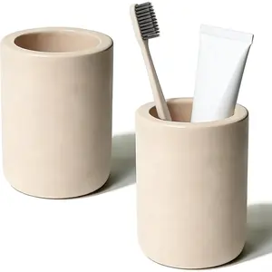 2 Pack Beige Diatomite  Holder, Stone  Holder for Bathroom, -Drying Countertop Organizer for Electric Toothbrushes,  & Cups