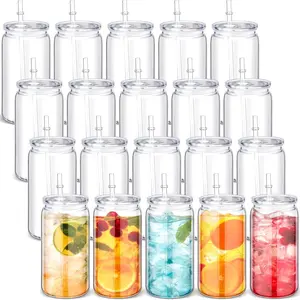 20  Mason Jars with Lids and Straws 16 oz Drinking Plastic Tumbler with Straw Iced Coffee Cups Water Bottles Mugs for Wedding Party Favor Water Milk  Juice Beverage (Clear)