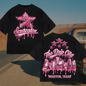 Houston Texas Graphic Tee , H-Town Drippin Vintage Washed Shirt, Men Women Oversized Tee Shirt, Men's Hip Hop Rap Harajuku Tshirt Distressed Festive round-neck, Valentine's Day gifts