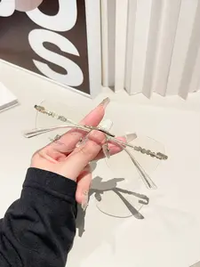 Unisex Frameless Glasses, Retro Style, Luxury Hip-Hop Design, Transparent Lenses, Fashion Accessory for Men & Women