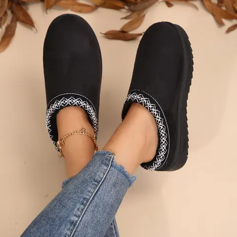 Women's Platform Cotton Slippers Mini Boots with Plush Fleece Lining Fuzzy Warm Slippers for Snow House Outdoor Indoor Women Slip on Shoes