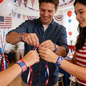12pcs 4th of July Patriotic Slap Bracelets, Blue American Flag Snap Wristbands, Snap Mechanism, Independence Day Party Favors, Party Accessories, School Game Prizes