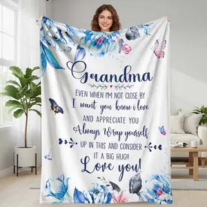 Grandma Floral Flannel Blanket  Meaningful Lettering Pattern  Ultra Soft Cozy Lightweight Breathable Plush Throw  Perfect Gift For Birthday Christmas Thanksgiving Mother Day  Ideal For Bedroom Sofa Living Room Travel Or Outdoor Relaxation Comforting Hug