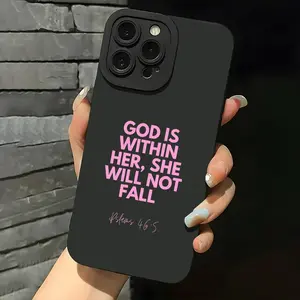 Pink Bible Verse Christian Aesthetic Phone Case for Iphone 17 Pro Max  16 11 15 14 13 12 Pro Max XR Plus Case God Within Her Black Protective Phone Cases Christian Gifts for Women Birthday Christmas Gifts for Women Teen Girls Screen Protector Cellphone