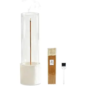CEREMONY Incense Holder, Ceramic Incense Holder for Sticks with Glass Ash Catcher, Anti-ash Incense Burner with 20 Incense Sticks and a Ash Brush for Meditation Yoga Spa Room Decor