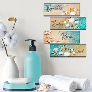 4pcs of Ocean Starfish And Shell Themed Wall Decor, Designed for Relaxation And Soaking, 3.98x11.8inch