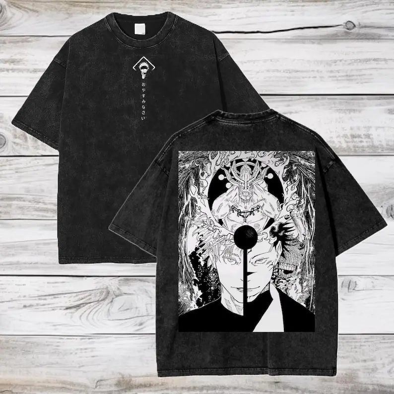 Men's Jujutsu Kaisen Satoru Gojo Anime Short-Sleeve T-Shirt - Acid Washed, Oversize Fit, Comfortable Fabric, Casual Streetwear Round Neck Tee, Unique Gift For Him, Tshirt, Short Sleeve Tee, Gojo Theme