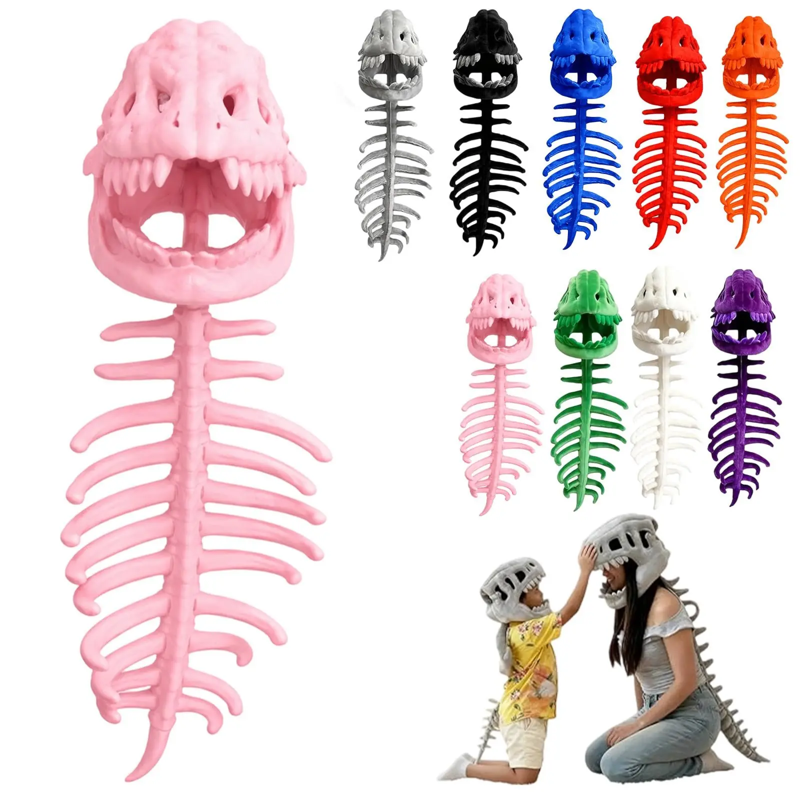 Flexible 3D Printed Dinosaur Skull Mask and Spine Tail Set, Articulated Dino Skeleton Costume Accessories, Halloween Cosplay Birthday Party Dress‑up Props for Boys Girls